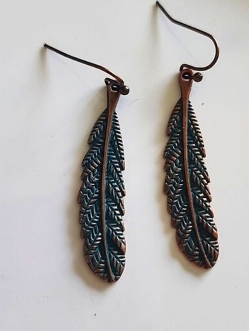 BOHO EARRINGS AGED Copper Boho  Feather. ER